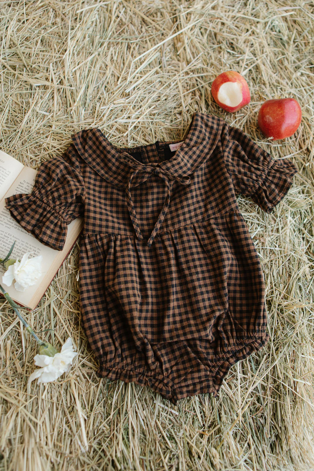 Baby Maple Romper in Brown Gingham | Ivy City Co