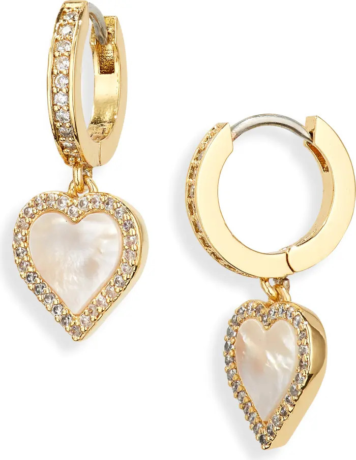 kate spade new york mother-of-pearl heart huggie hoop earrings | Nordstrom | Nordstrom