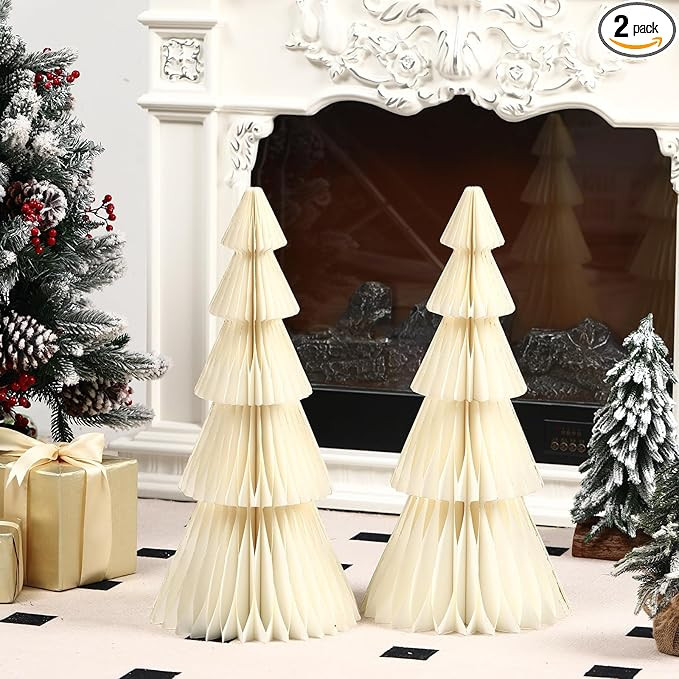 2 Pcs 20 Inch Large Paper Christmas Trees Decorations 3D White Honeycomb Neutral Christmas Trees ... | Amazon (US)