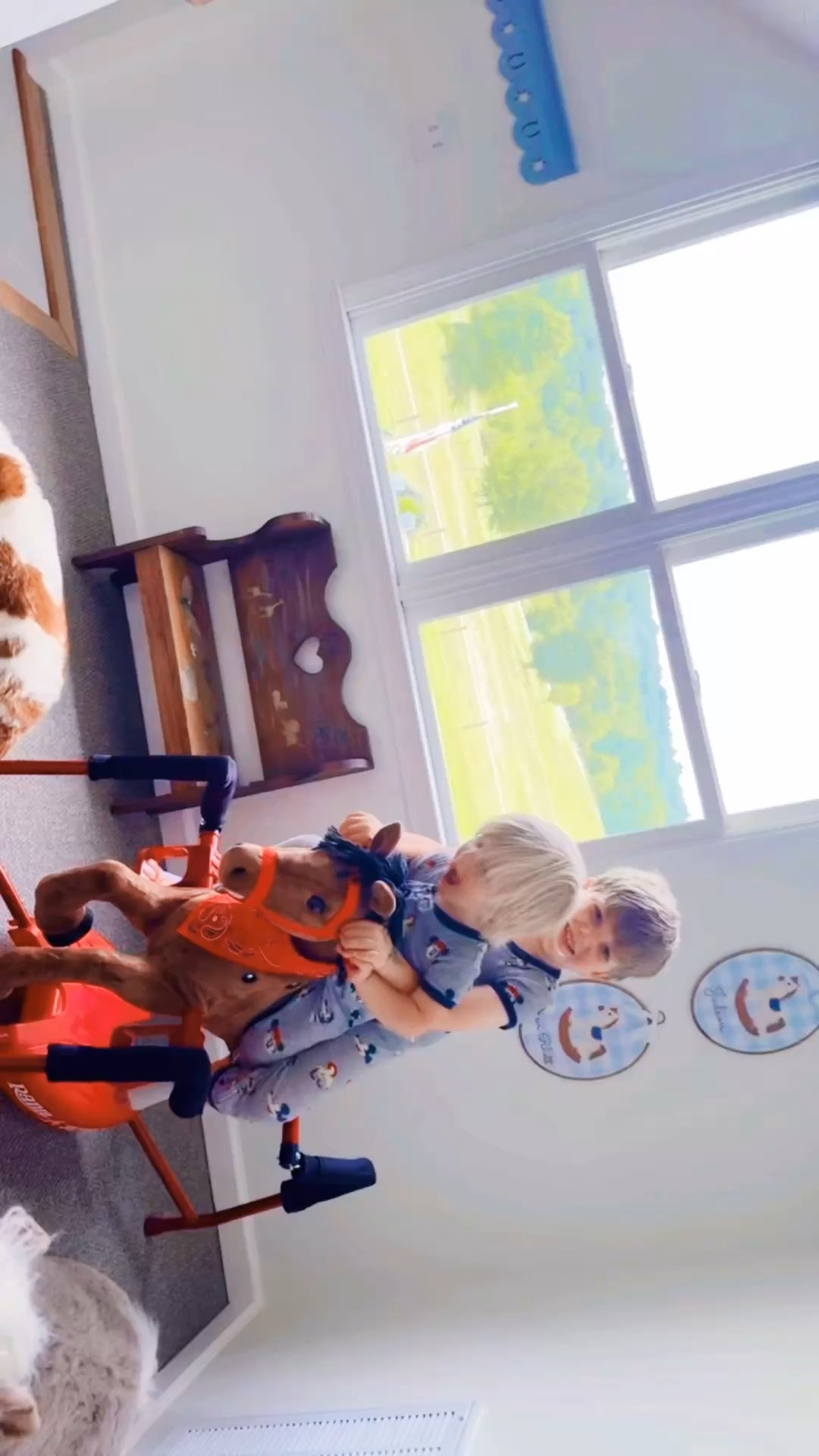 And ofcourse these cuties have been up playing in their cowboy playroom 🤠 all mornin’ long - ridin’ horsies 🐴, coloring 🖍️, and watching the rain 🌧️ through the upstairs windows 🪟- these are the DAYS!!! 😍