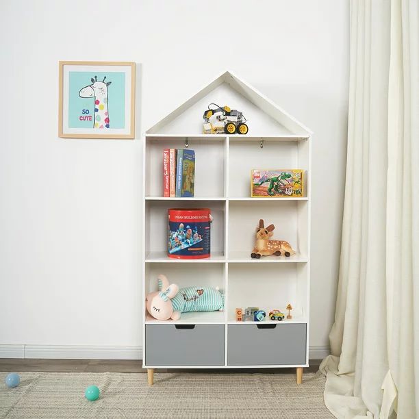 Kid's Wooden 5 Shelf Bookcase, White & Gray - Walmart.com | Walmart (US)