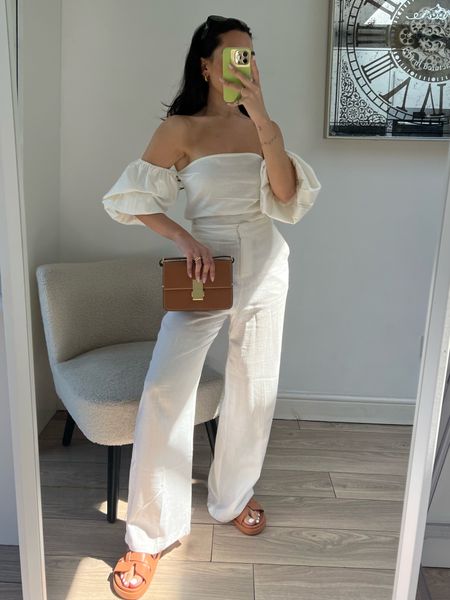 White and tan perfect for summer! I love this off the shoulder top that can be worn with the sleeves up too, im wearing xs. My linen trousers are from asos last year and are petite! 

#LTKSeasonal #LTKstyletip #LTKtravel