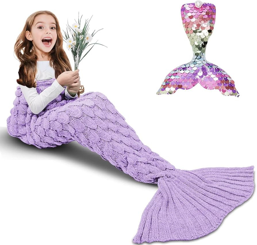 AmyHomie Mermaid Tail Blanket, Mermaid Gift for Girls, Crochet Mermaid Blanket Handmade Sleeping ... | Amazon (US)