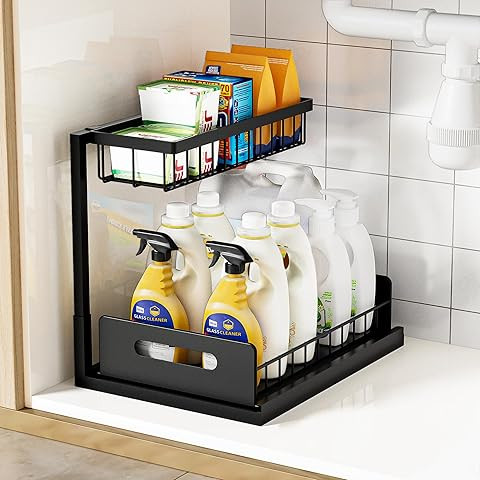 Under Sink Organizer 2 Pack,Metal Pull Out Cabinet Organizer Shelf,Kitchen Bathroom Organizers an... | Amazon (US)