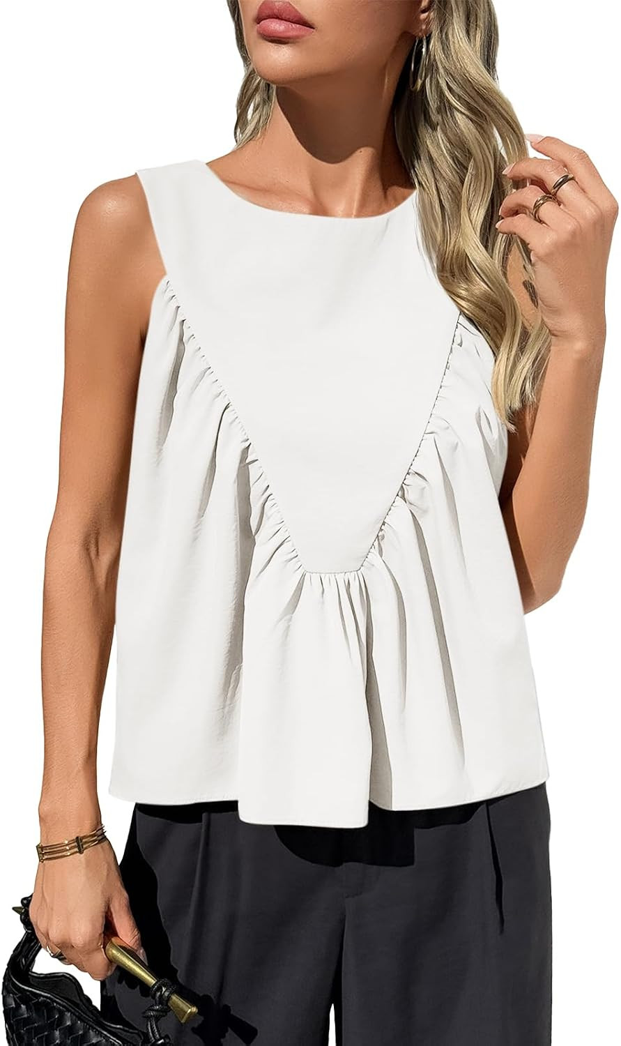Cicy Bell Womens Peplum Babydoll Tank Tops Summer Sleeveless Flowy T Shirts | Amazon (US)