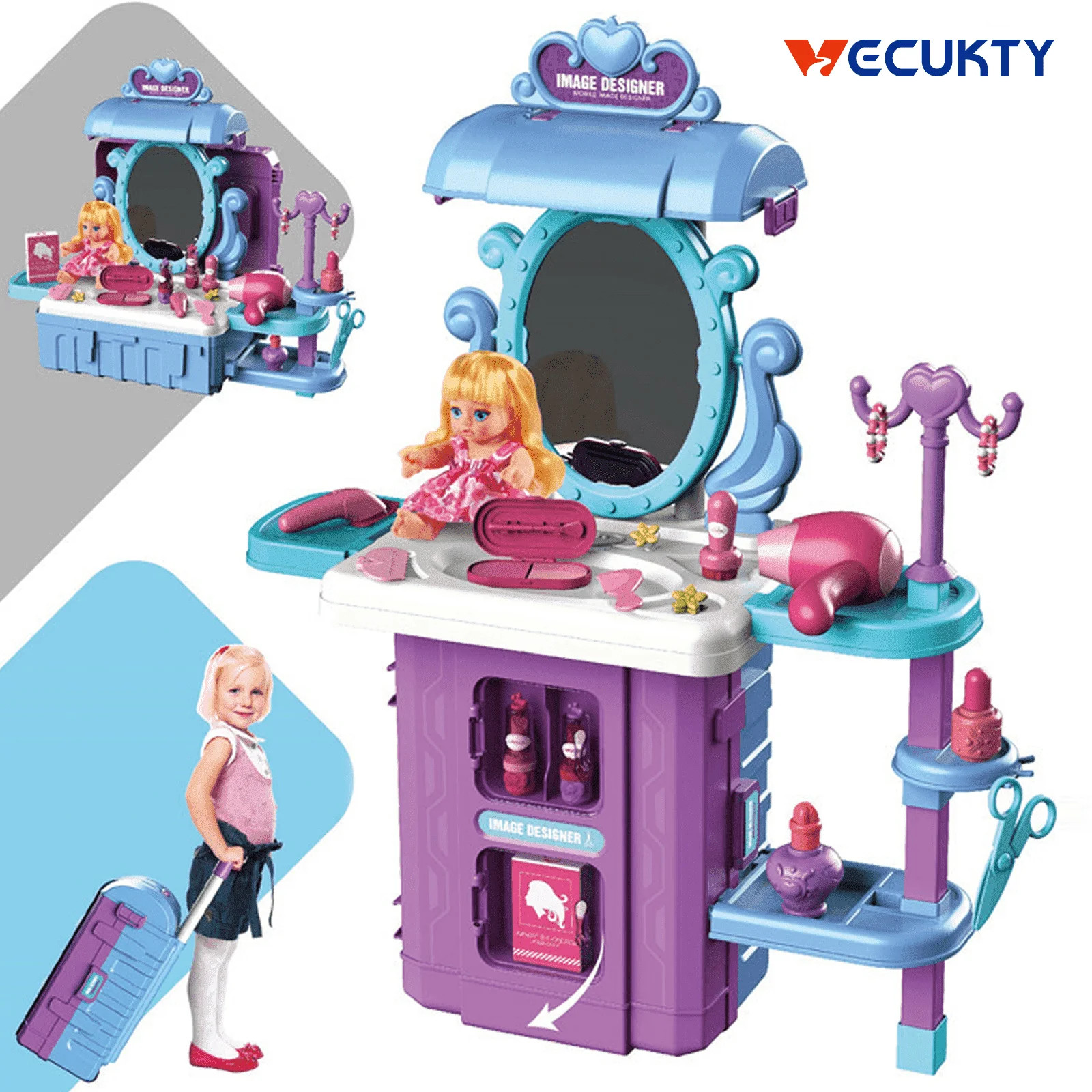 Vecukty Play Girls Beauty Salon Set for Kids, Kids Play Air Stylist Toy, Simulation of Spray, 39P... | Walmart (US)