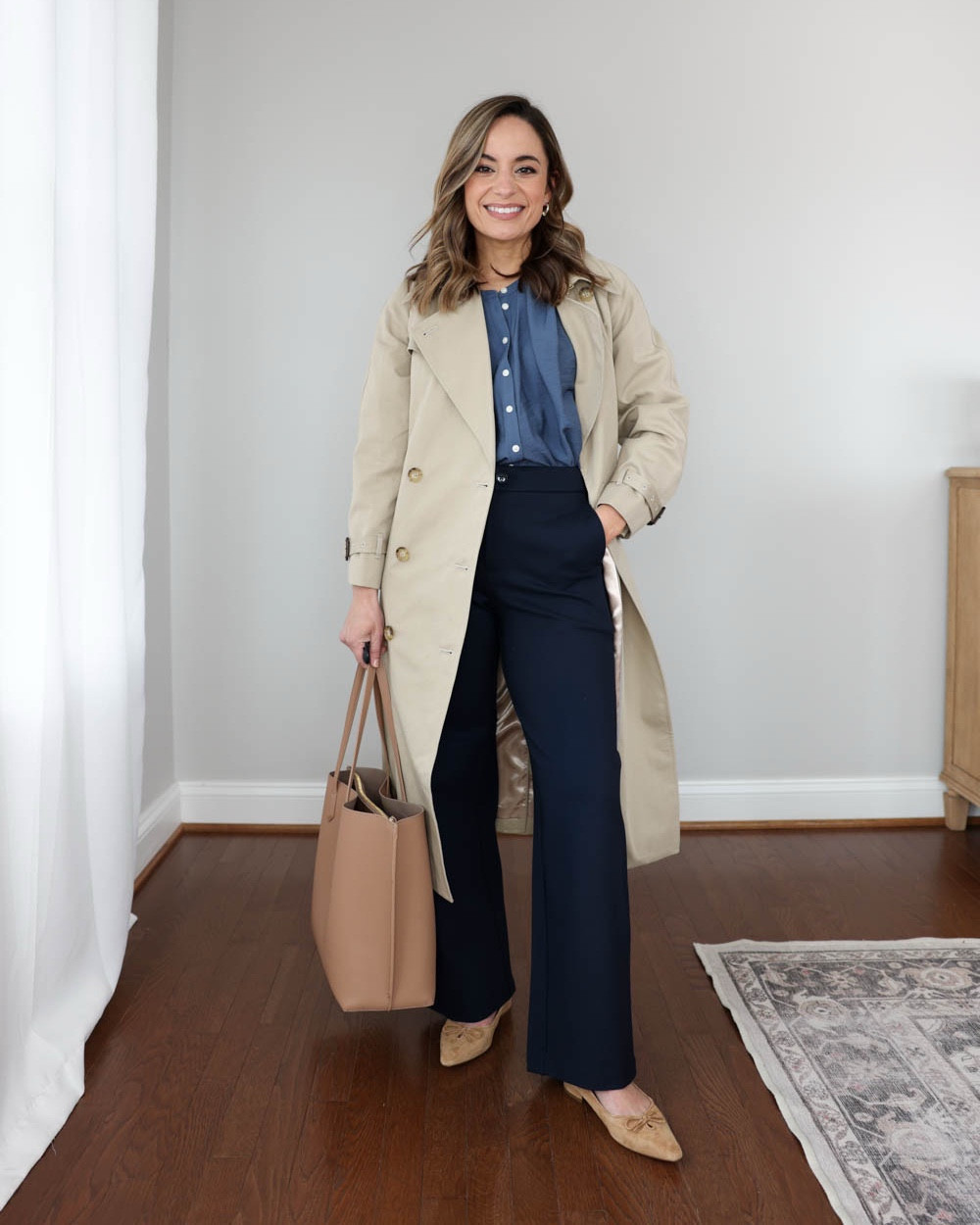 Styling the new J.Crew Icon Trench Coat three ways for the office this Spring!

Trench coat  (J.Crew): petite 00

Outfit 1:
Navy Pants (BR Factory): petite xxs / tts / 10” rise, 27.5” inseam 
Blue Top (Kohl’s): petite xs
Flats: tts

Outfit 2:
Skirt (Amazon): small in “dark gray”
Light Blue Sweater (JC Factory): xxs
Heels: tts

Outfit 3:
Brown Pants (BR): xs / size up / 10” rise, 26.5” inseam also offered in petite for a shorter option
Brown Stripe (LOFT): petite xxs / oversized
Flats: tts

My measurements for reference: I’m 4’10” and 105lbs. My bust, waist, and hip measurement is 32”, 24”, and 36”.

#LTKPetite #LTKSeasonal #LTKWorkwear