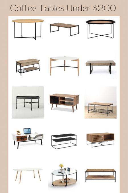 Affordable coffee tables all under $200! Black, white and wood coffee table designs! Modern, farmhouse, minimal and Scandinavian styles!

#LTKhome #LTKsalealert