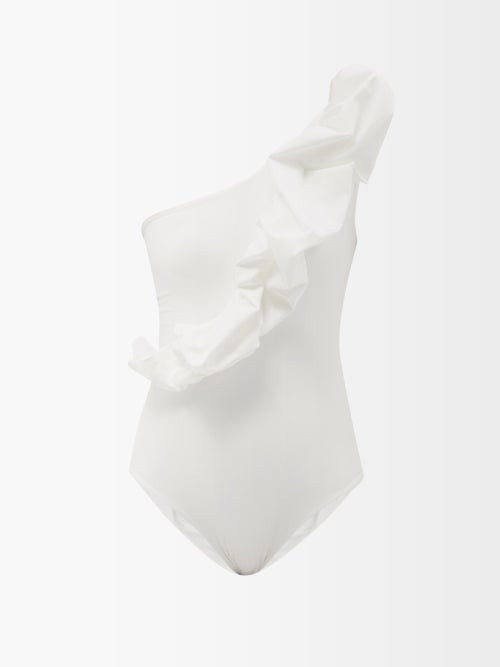 Maygel Coronel - Elena Ruffled One-shoulder Swimsuit - Womens - Off White | Matches (US)