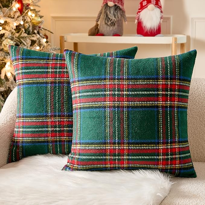 MIULEE Christmas Plaid Decorative Throw Pillow Covers Set of 2 Scottish Tartan Vintage Farmhouse ... | Amazon (US)