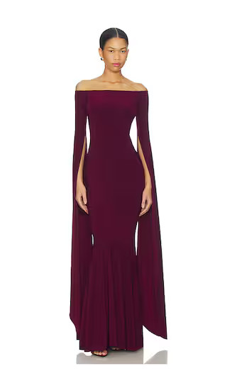 Off Shoulder Ribbon Sleeve Fishtail Gown in Plum | Revolve Clothing (Global)