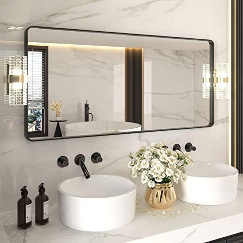 LOAAO 60X28 Inch Black Metal Framed Bathroom Mirror for Wall, Matte Black Bathroom Vanity Mirror ... | Amazon (US)