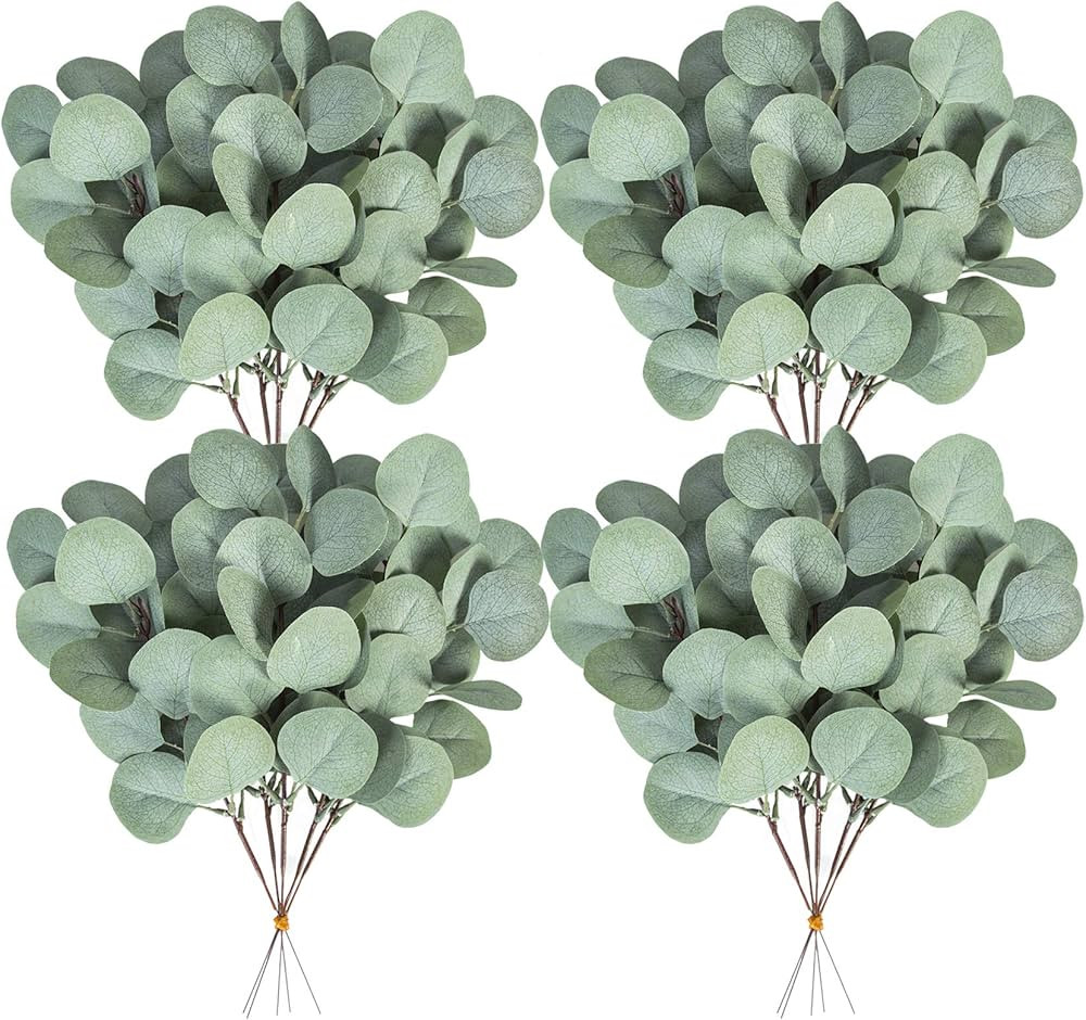 Ouddy Decor 20 Pcs Fake Eucalyptus Leaves Stems 14.2" Tall Silver Dollar Artificial Greenery Stem... | Amazon (US)