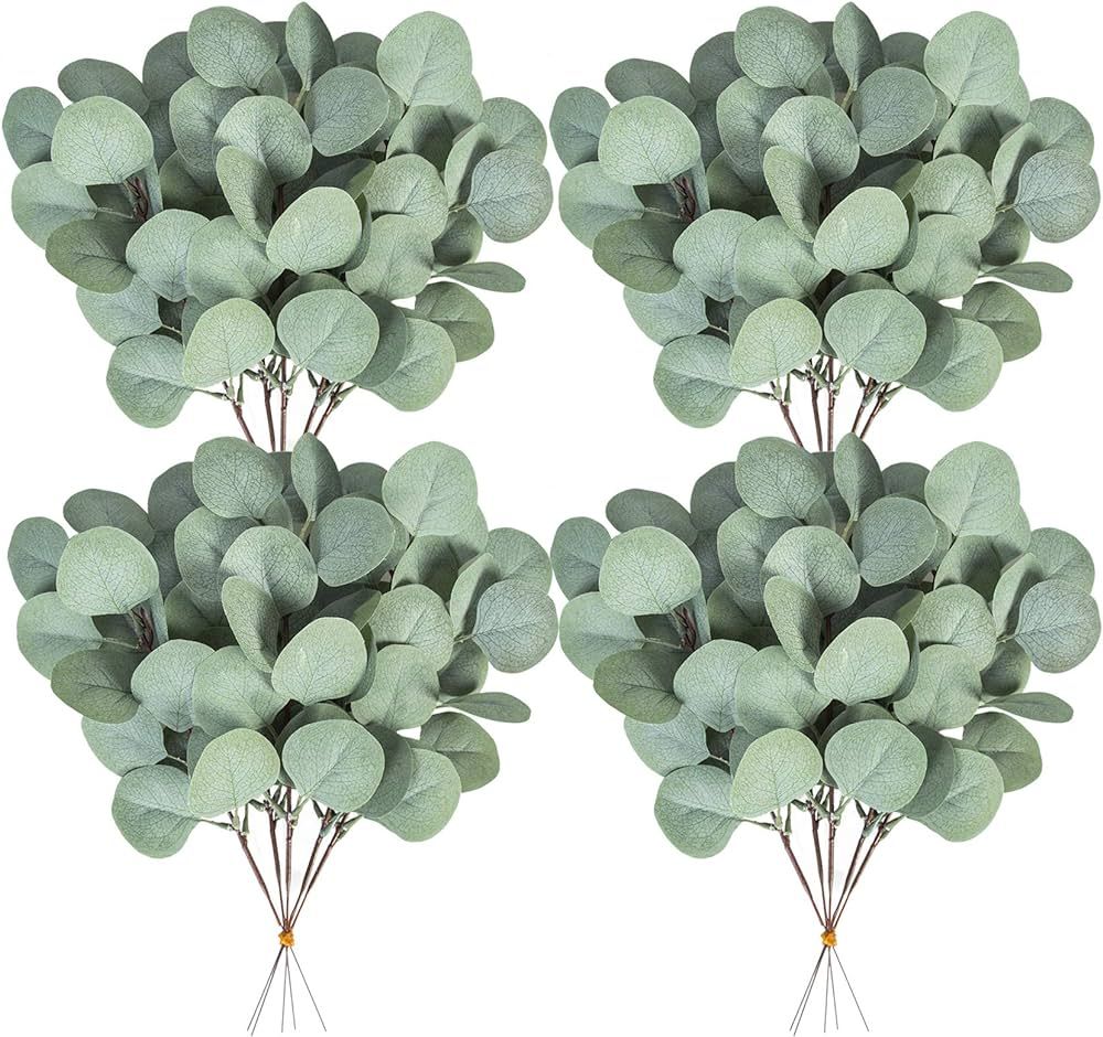 20 Pcs Fake Eucalyptus Leaves Stems 14.2" Tall Silver Dollar Artificial Greenery Stems for Home W... | Amazon (US)