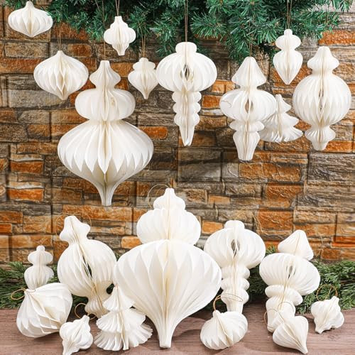 12 Pcs Christmas Large White Hanging Honeycomb Balls Jumbo 3D Paper Christmas Tree Ornaments Deco... | Amazon (US)
