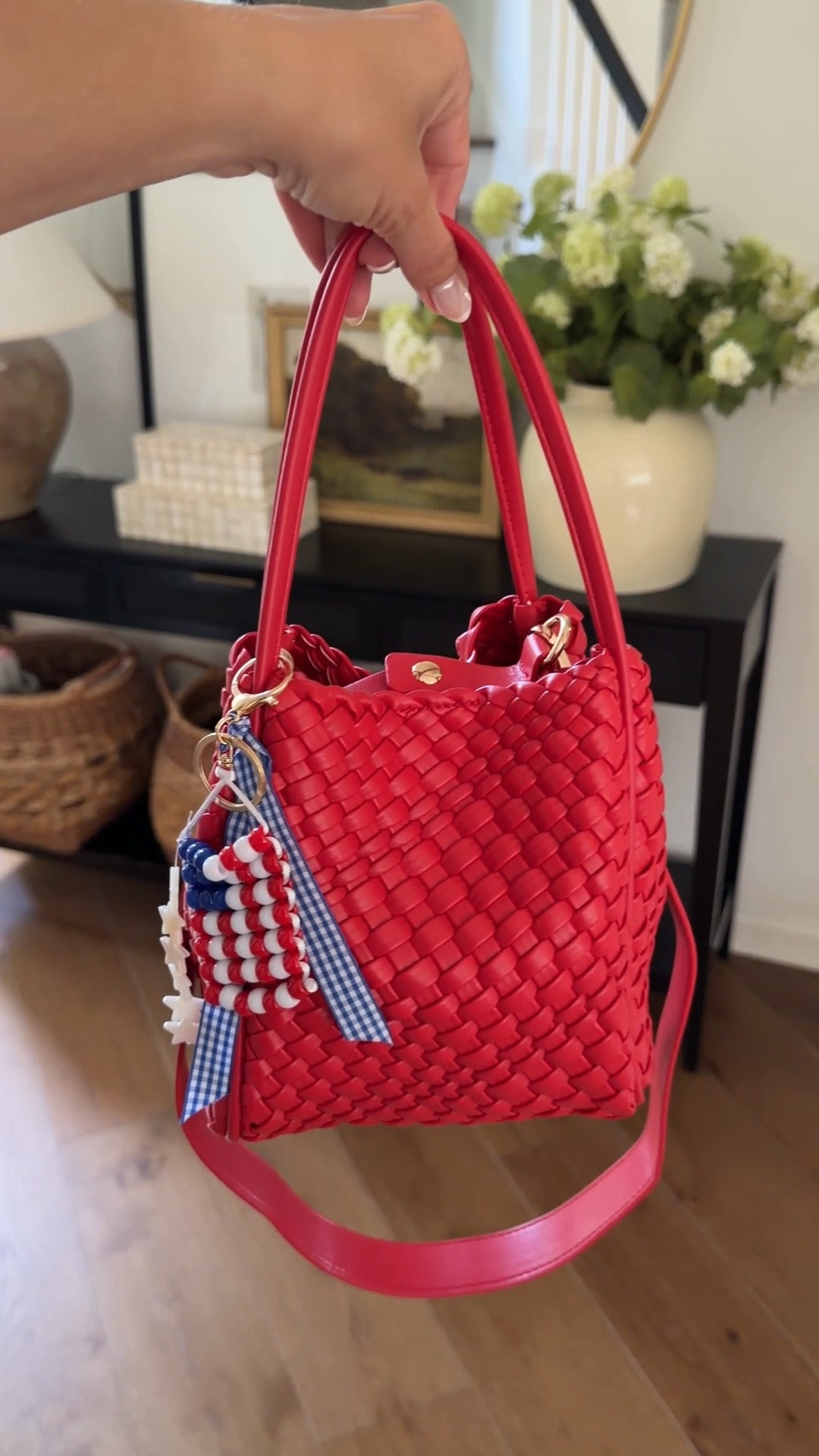 Had to get this Anthropologie bag in red, too! 😍 DIY flag charm details loading in the next post. ❤️

#LTKSeasonal