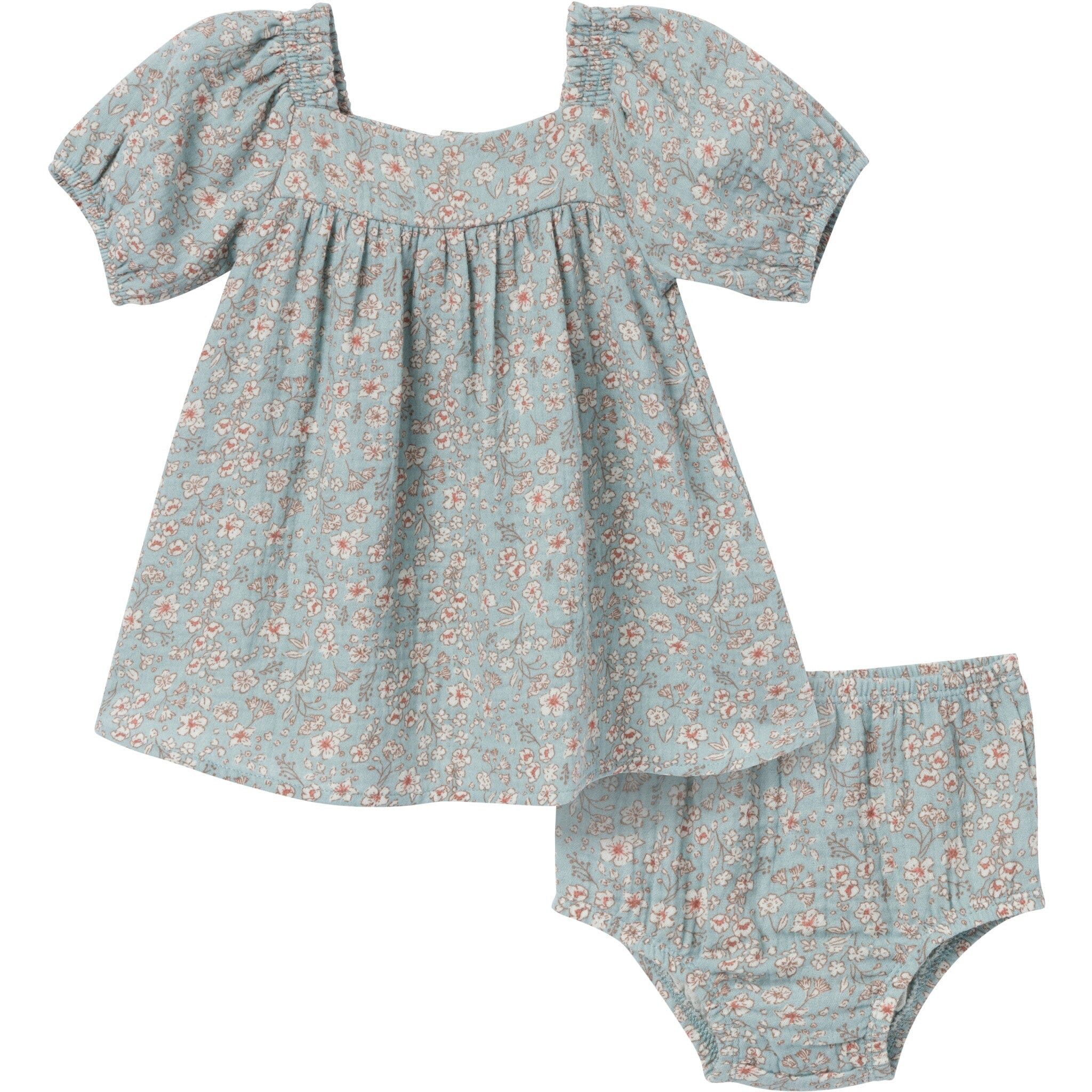 2-Piece Baby Girls Teal Ditsy Puffed Sleeve Dress and Diaper Cover | Gerber Childrenswear