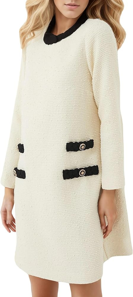 Kedera Womens Long Sleeve Tweed Dress Elegant Crew Neck A-line Party Vintage Mini Skirt Causal Dr... | Amazon (US)