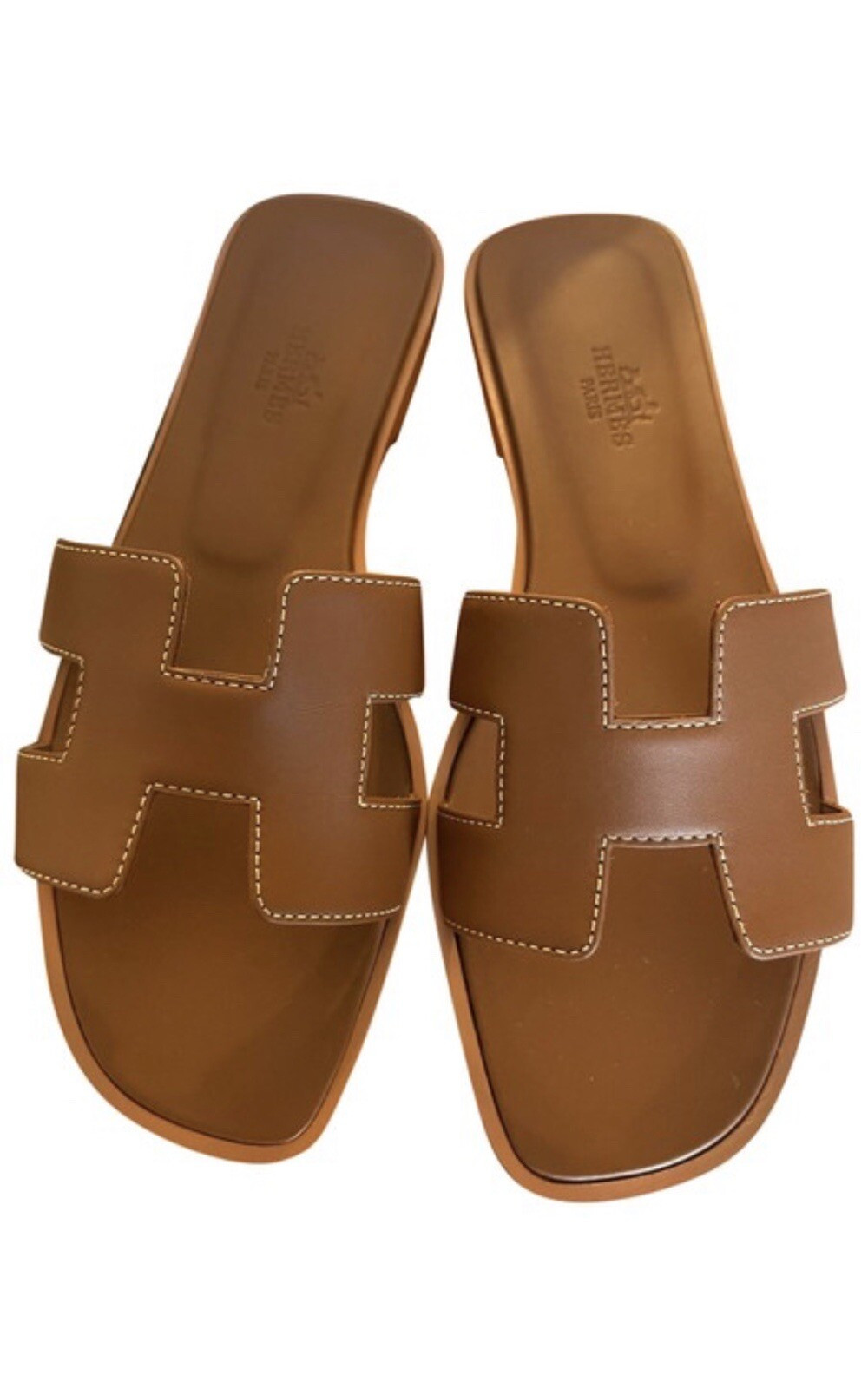 Size 38EU Brand New Hermes Brown Gold  Calfskin Oran Sandals w/ receipt  | eBay | eBay US