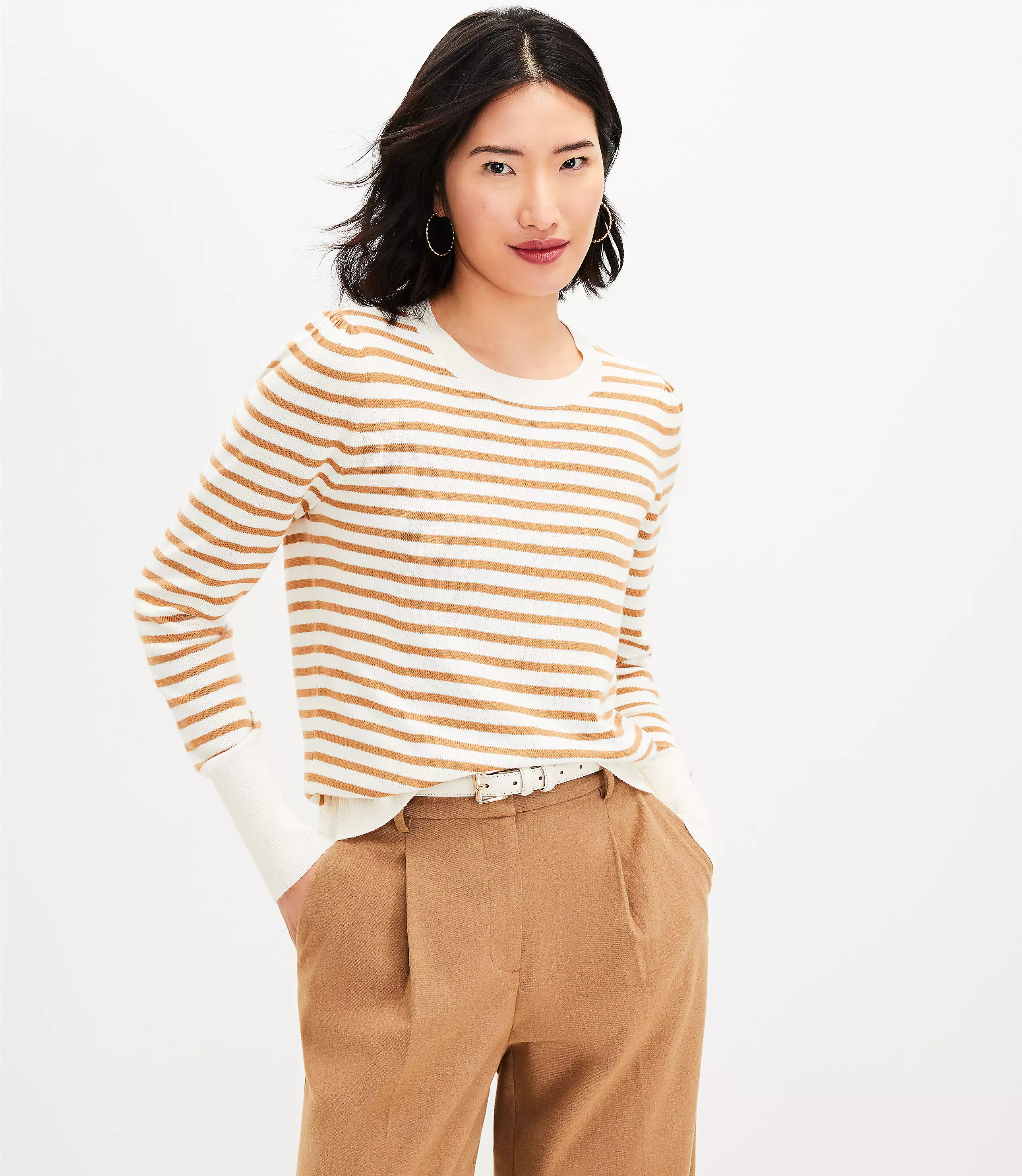 Petite Striped Puff Sleeve Sweater | LOFT