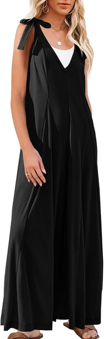 LAMISSCHE Womens Deep V Neck Jumpsuits Sleeveless Wide Leg Harem Overalls Spaghetti Strap Tie Kno... | Amazon (US)