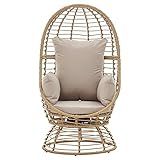 Barton Outdoor Patio Egg Chair Nest Chair Wicker Swivel Function with Cushion, Beige | Amazon (US)