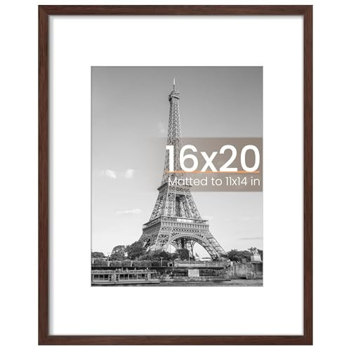 upsimples 16x20 Picture Frame, Display Pictures 11x14 with Mat or 16 x 20 Without, Wall Hanging Poster Frame, Brown, 1 Pack | Amazon (US)
