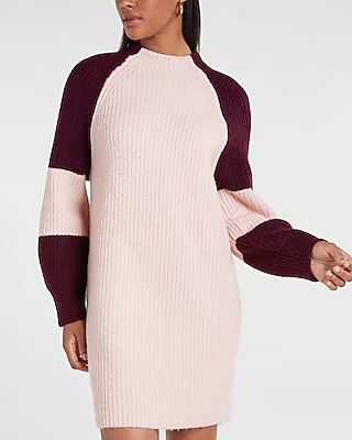 Colorblock Mock Neck Shift Sweater Dress | Express