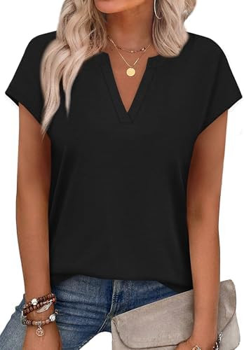 WIHOLL Womens Summer Tops V Neck T Shirts Cap Sleeve Business Casual Outfits Loose Fit Beach Vaca... | Amazon (US)