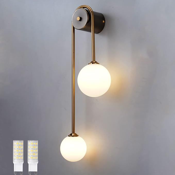 NDDSWM Golden Wall lamp Double Ball, mid-Century Modern Glass Wall sconces,with G9 Tricolor Bulb ... | Amazon (US)