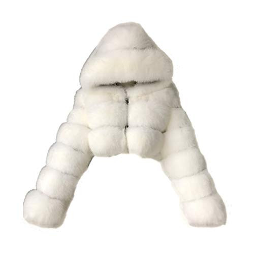 Colf Women's Winter Parka Coat Long Sleeve Faux Fur Coat with Hooded Warm Short Overcoat Jacket (White,4X-Large) | Amazon (US)