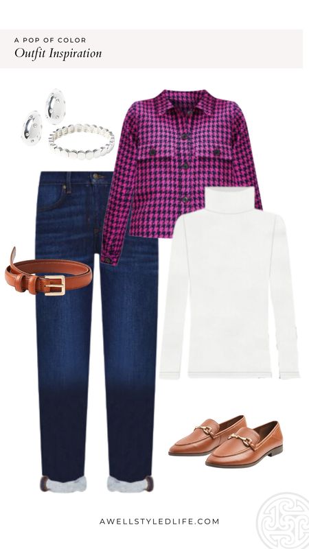 Loft has 50% off and free shipping right now, so I wanted to share a quick outfit inspiration with you. This cropped houndstooth jacket was my inspiration and I kept it casual by pairing it with girlfriend jeans and a long-sleeve layering tee. I added some simple accessories with a bit of sparkle and a pair of brown loafers and a matching belt completes this pop of color winter outfit.  

#loft #loftfashion #fashion #fashionover50 #fashionover60 #houndstooth #girlfriendjeans

#LTKSeasonal #LTKstyletip #LTKsalealert