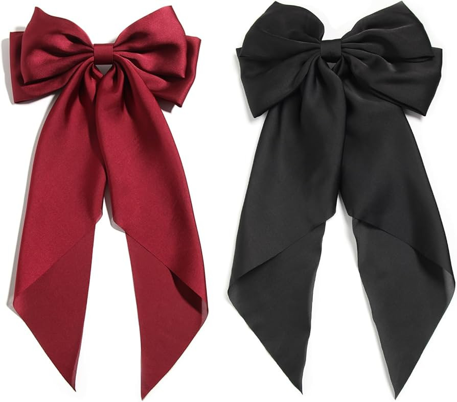 SUSULU Women's Satin Silk Bow Hair Accessories - Metal Clips with Long Tail Ribbon Hairpins and P... | Amazon (US)