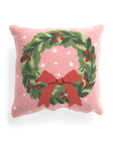 16x16 Ribbon And Wreath Hooked Pillow | TJ Maxx