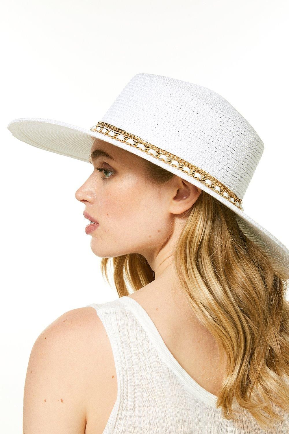 Chain Detail Straw Hat | Karen Millen UK & IE