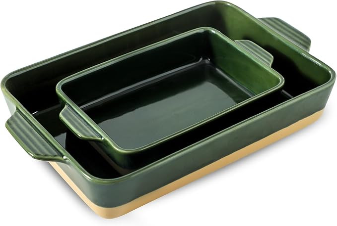Ceramic Baking Casserole Dish with Handles, Large 9x13 inch Pan and Middle Baking Pan - Porcelain... | Amazon (US)