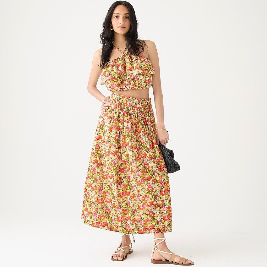 Pull-on cotton voile midi skirt in painterly floral | J.Crew US