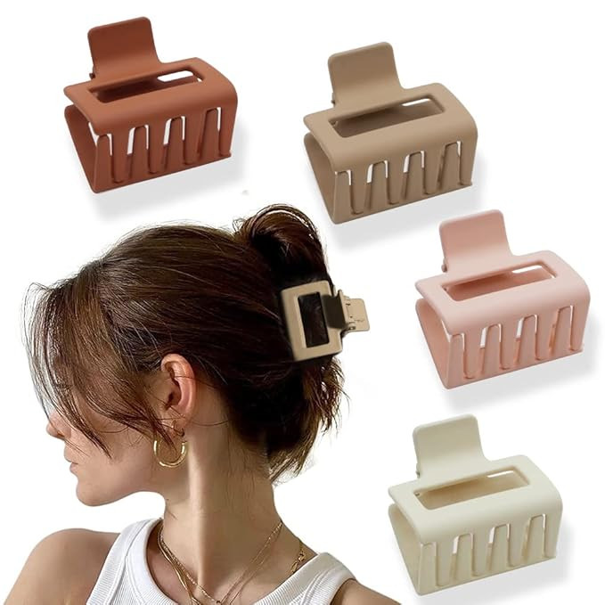 Bmobuo 4Pcs Hair Clips Hair Claw Clips 2" Matte Hair Clips for Thick Hair Netural Color Square Ha... | Amazon (US)