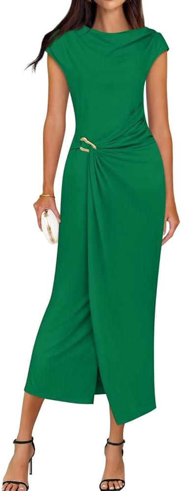 ZESICA Women's 2025 Summer Mock Neck Casual Bodycon Dress Cap Sleeve Elegant Cocktail Party Long ... | Amazon (US)