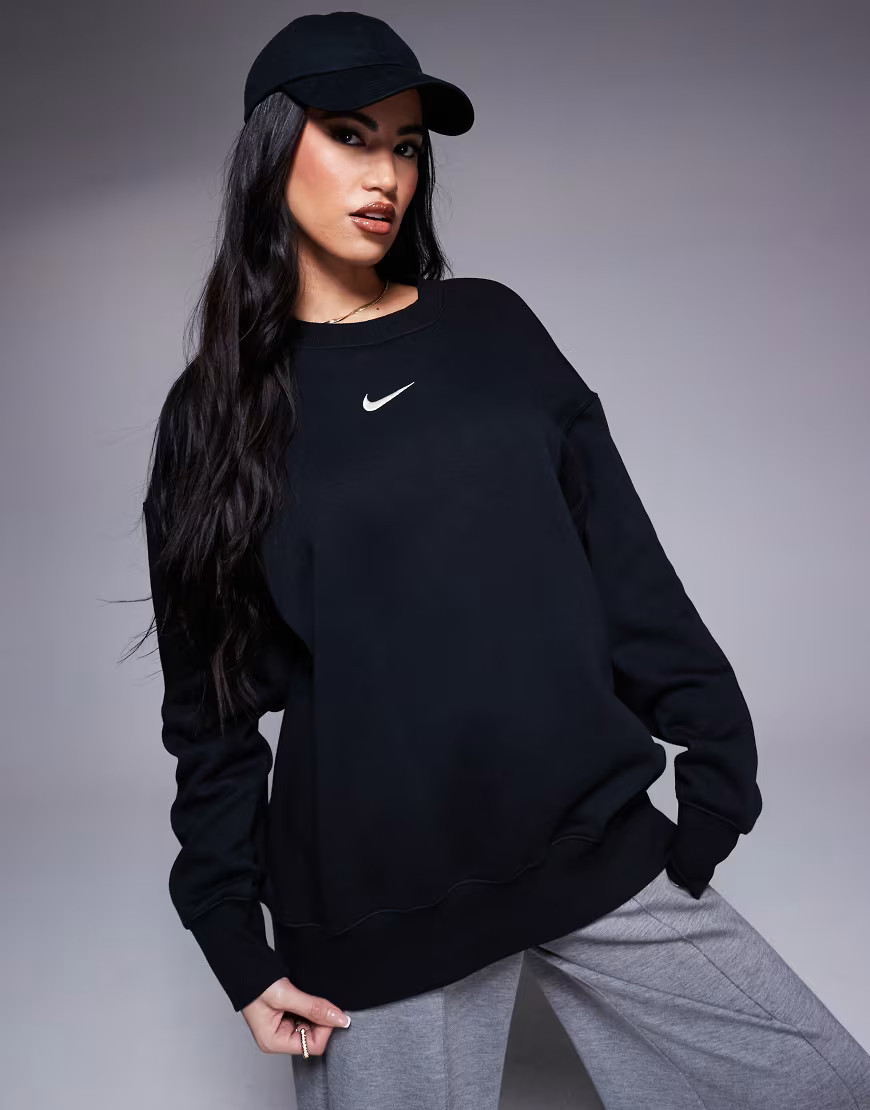 Nike Phoenix Fleece oversized sweatshirt in black | ASOS (Global)