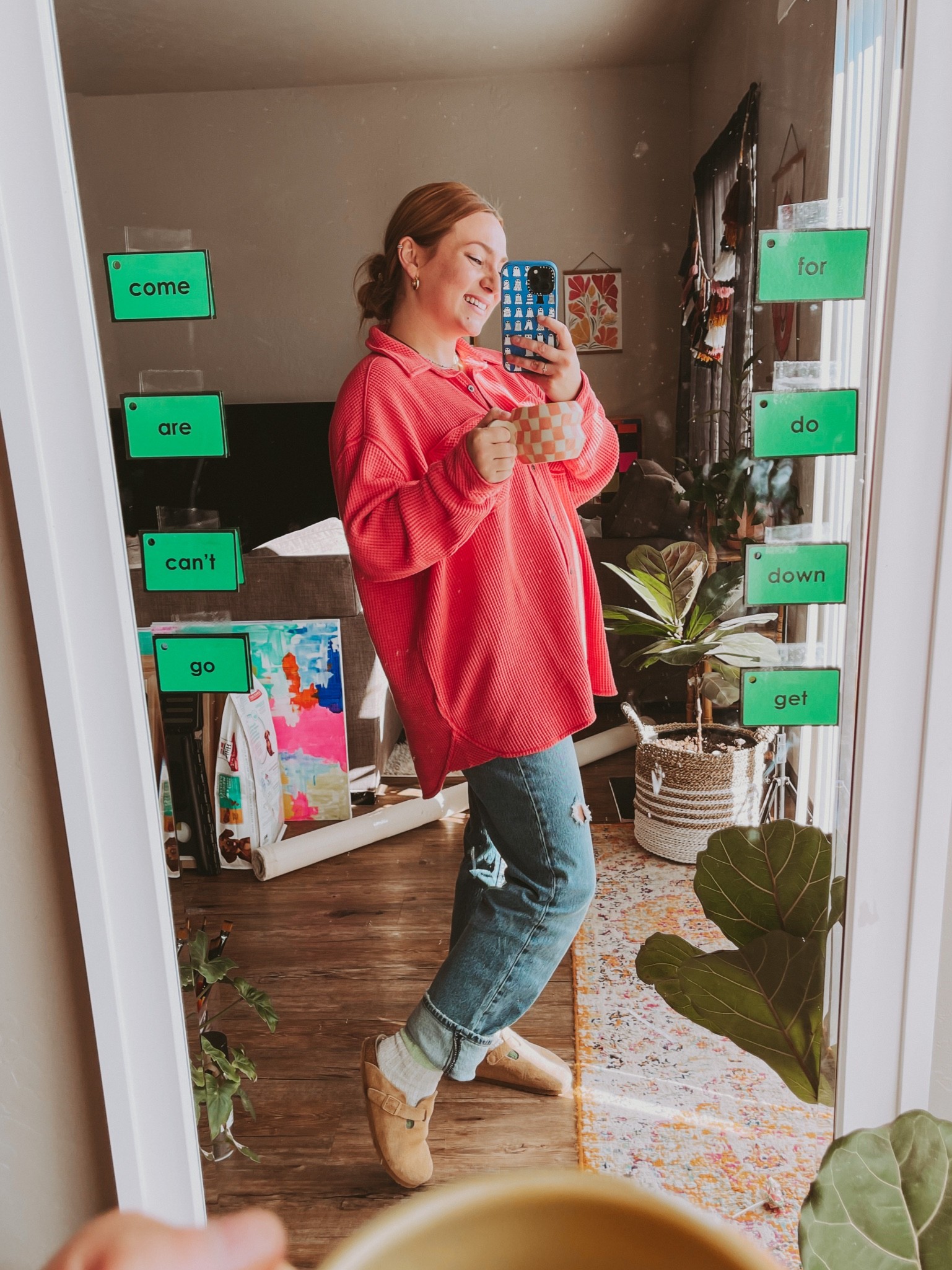 Casual midsize comfy outfit
Style oversized shirt size M
Denim size 28 
Birkenstock boston clogs
Cozy socks aerie

#LTKshoecrush #LTKunder100 #LTKSeasonal