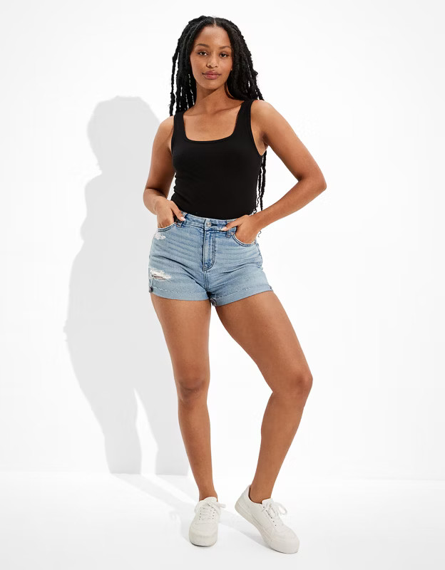 AE Stretch Curvy Denim Mom Shorts | American Eagle Outfitters (US & CA)