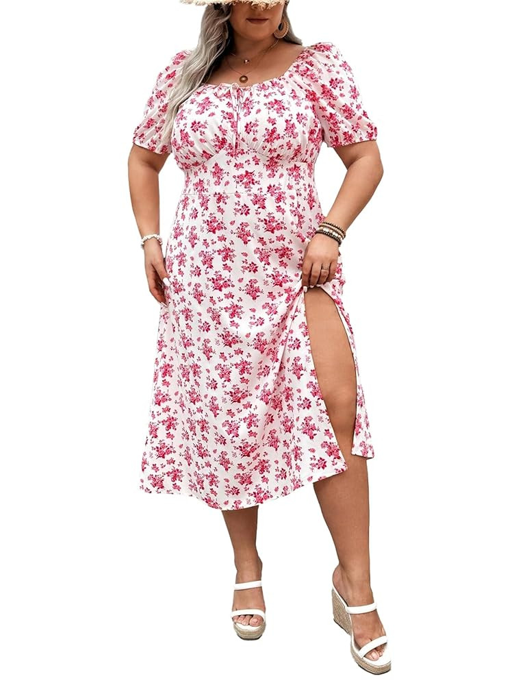 Madison Women's Floral Print Slit Midi Dresses with Side Splits | Amazon (US)