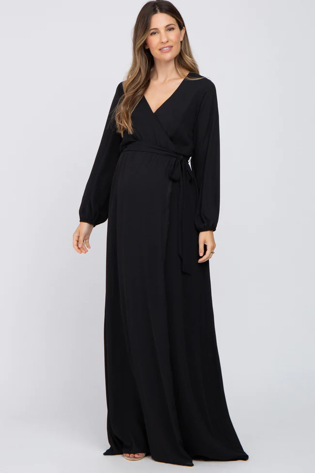 Black Wrap Front Chiffon Maternity Gown | PinkBlush Maternity