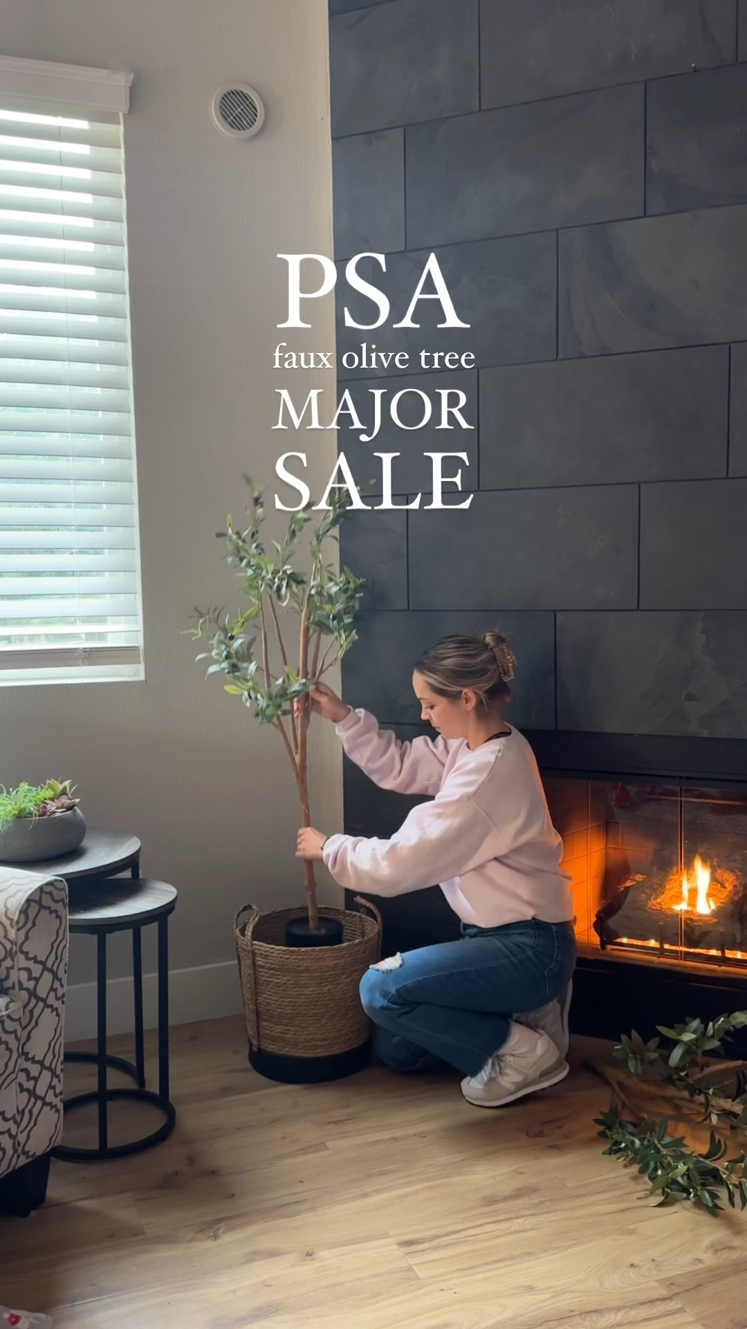 My favorite faux olive tree on sale! I have the 7 foot tree but it also comes any size between 6 and 10 feet :)