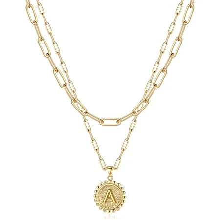 Gold Initial Necklaces for Women Girls 14K Gold Plated Dainty Layering Paperclip Link Chain Necklace | Walmart (US)
