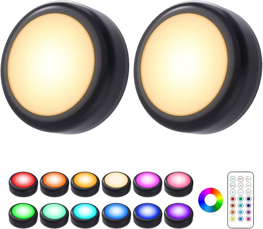 Cadrim Puck Lights, 2 Pack 13 Colors Changeable LED Puck lightings Battery Powered Dimmable Under... | Amazon (US)
