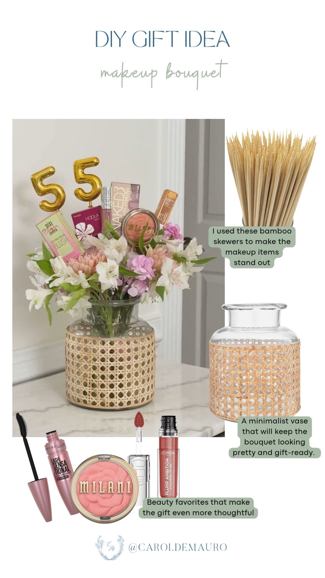 The cutest way to gift makeup for a birthday! Beauty essentials tucked into fresh flowers make such a fun, personal present.

DIY gift idea, makeup bouquet gift, milestone birthday gift, creative gift wrapping, beauty gift idea, birthday present inspo, homemade gift idea, flower bouquet gift

#LTKBeauty
