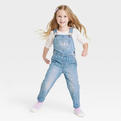 OshKosh B'gosh Toddler Girls' Heart Denim Overalls - Light Blue 4T: Adjustable Straps, Pockets, Square Neckline | Target