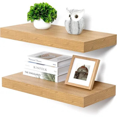 Floating Deep Oak Wall Shelves – Set Of 2 D Solid Wood Wall-mounted Shelves For Living Room, Kitchen, Office, Bathroom & Bedroom | Wayfair North America